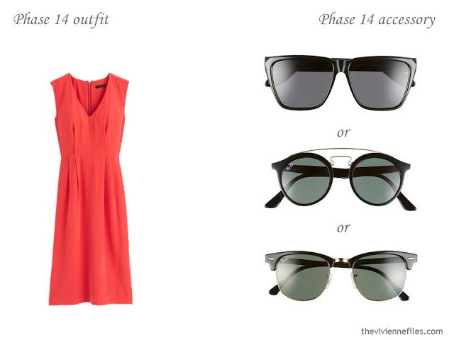 how to accessorize a capsule wardrobe in a Turquoise, Coral, Black and Ivory color palette - Sunglasses