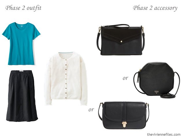 how to accessorize a capsule wardrobe in a Turquoise, Coral, Black and Ivory color palette - Handbags