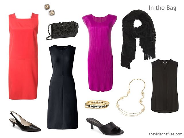 A 3 dress travel capsule wardrobe for a formal weekend