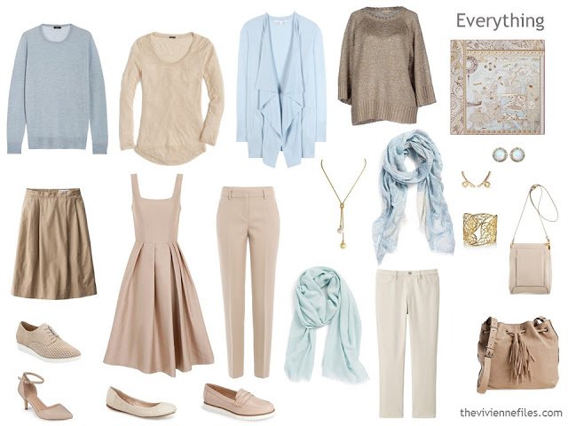 How to build a capsule wardrobe in a beige and blue colour palette