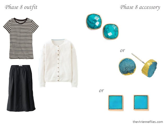 how to accessorize a capsule wardrobe in a Turquoise, Coral, Black and Ivory color palette - Jewellery 