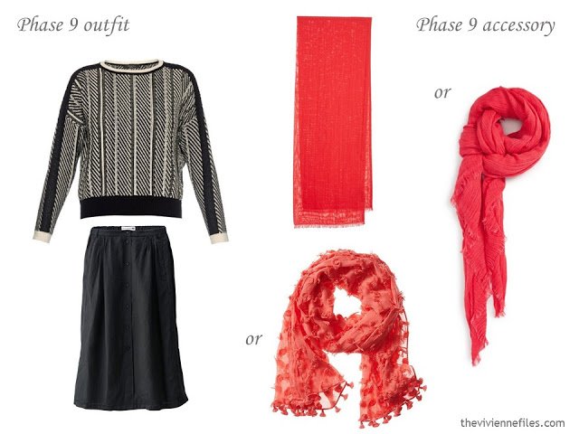 how to accessorize a capsule wardrobe in a Turquoise, Coral, Black and Ivory color palette - Scarves