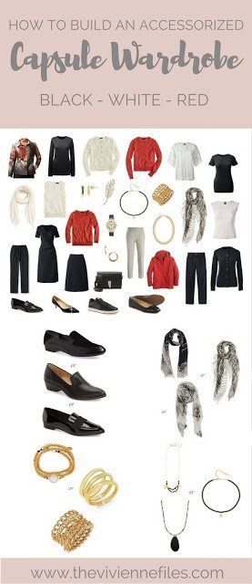 A capsule wardrobe with accessories in Black, Ivory, Russet