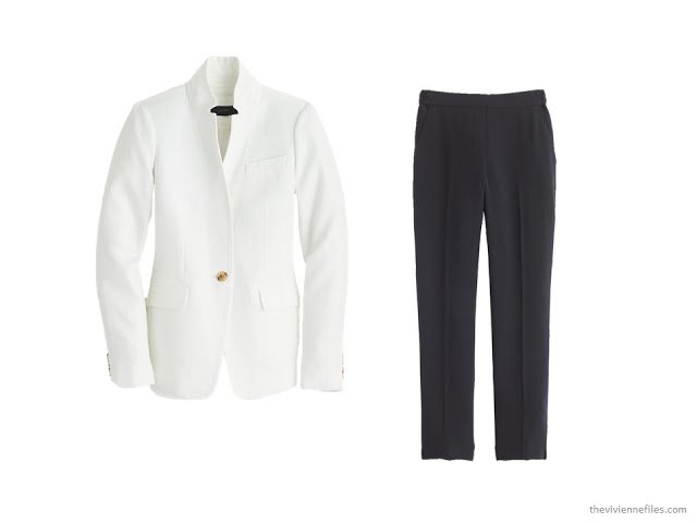 20 ways to wear a white blazer with navy pants in a capsule wardrobe