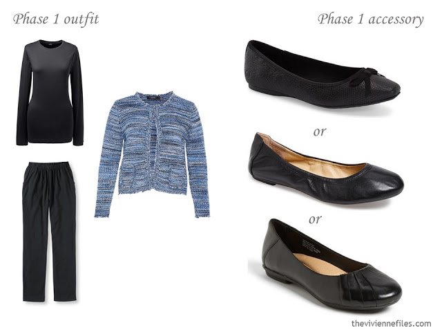 How to add accessories to a capsule wardrobe in black, blue, and grey