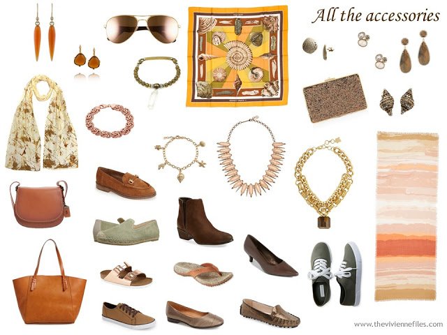 Accessories in A capsule wardobe in a warm color palette inspired by a Hermes scarf