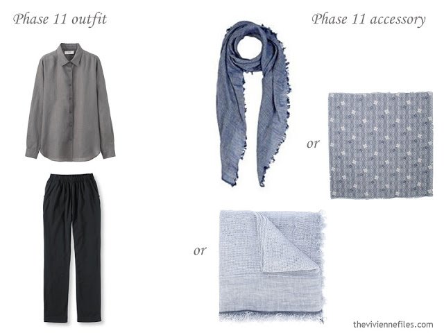 How to add accessories to a capsule wardrobe in black, blue, and grey