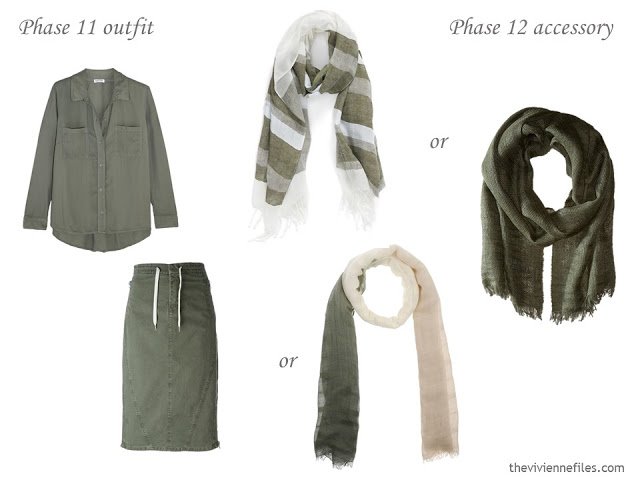 How to Add Accessories to a Capsule Wardrobe: Olive, White, Tomato and Mustard - scarves