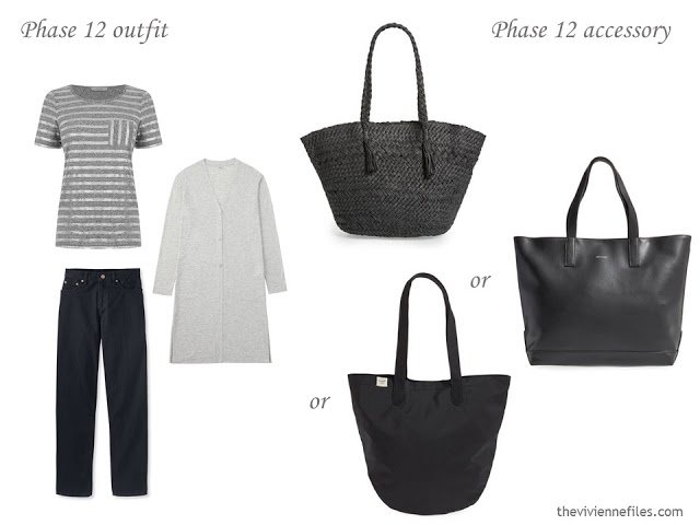 How to add accessories to a capsule wardrobe in black, blue, and grey