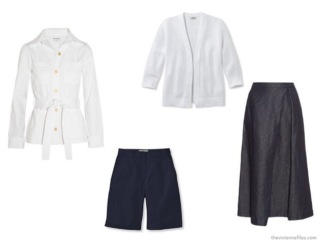 20 ways to wear a white blazer with navy pants in a capsule wardrobe - alternatives to pants