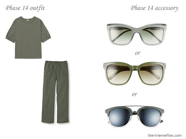 How to Add Accessories to a Capsule Wardrobe: Olive, White, Tomato and Mustard - sun glasses