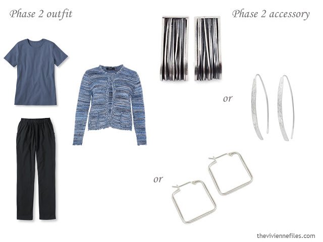 How to add accessories to a capsule wardrobe in black, blue, and grey