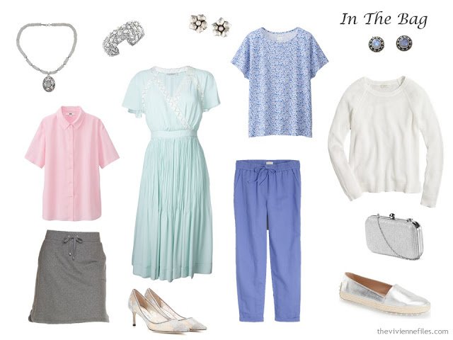 Travel capsule wardrobe in pastels colors