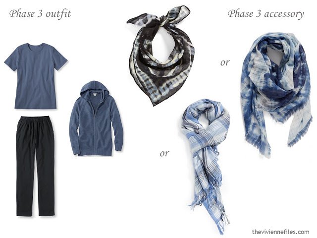 How to add accessories to a capsule wardrobe in black, blue, and grey