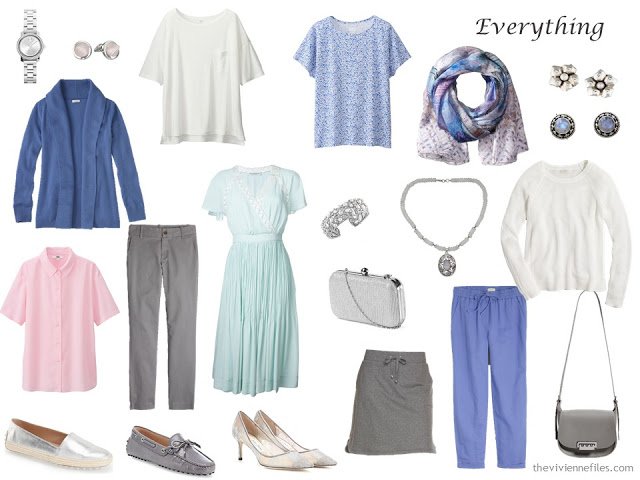 Travel capsule wardrobe in pastels colors