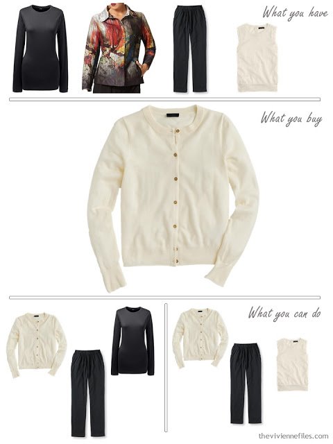 How to build a capsule wardrobe around an art jacket in black, ivory, and russet red