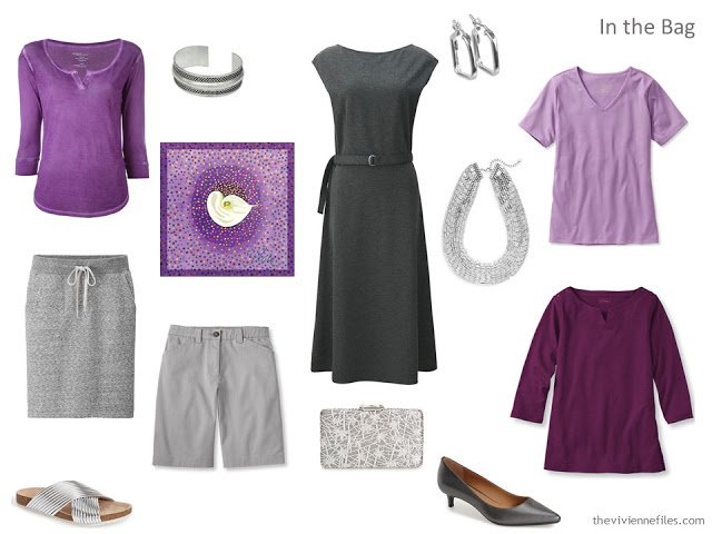 A travel capsule wardrobe in grey and purple based on Composition by Natalia S. Gontcharova