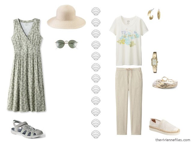 2 summer outfits without shorts, and with closed-toe shoes.