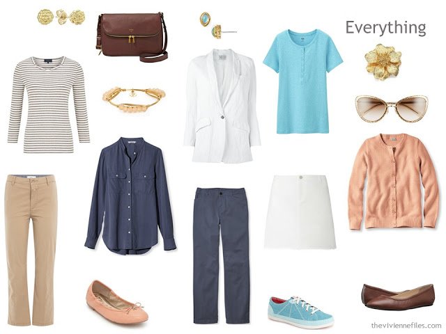 A summer travel capsule wardrobe with a color palette based on art