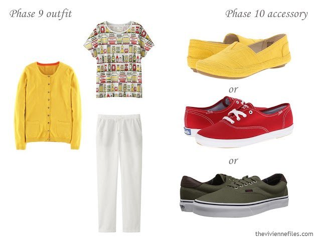 How to Add Accessories to a Capsule Wardrobe: Olive, White, Tomato and Mustard - shoes