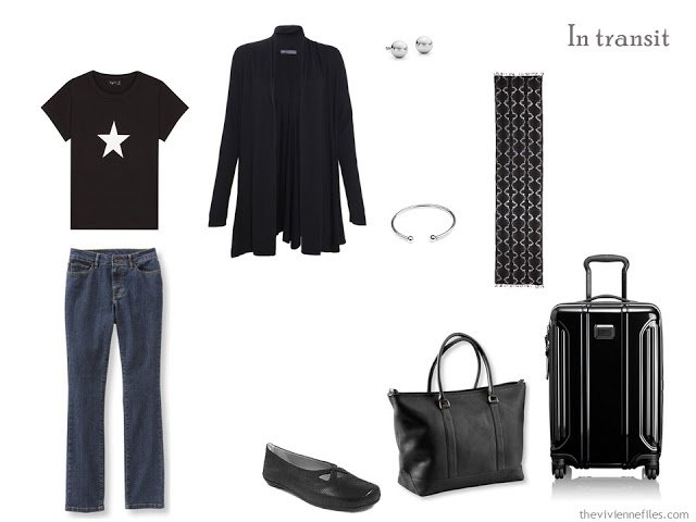 A travel wardrobe in black for a long weekend trip