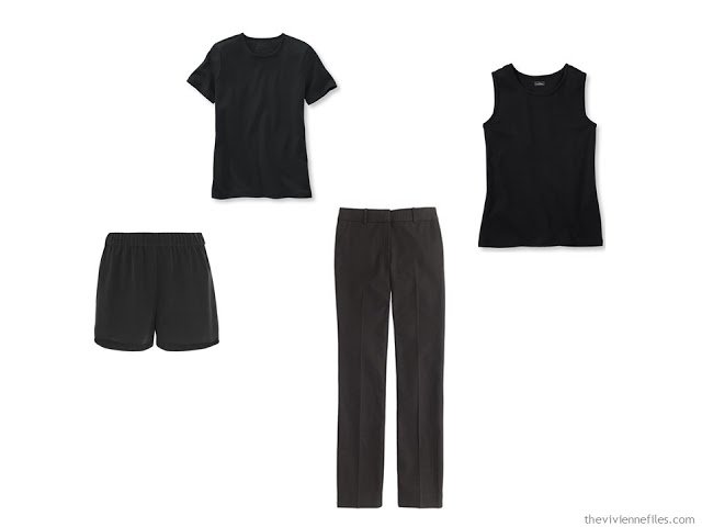 A black common capsule wardrobe core of four