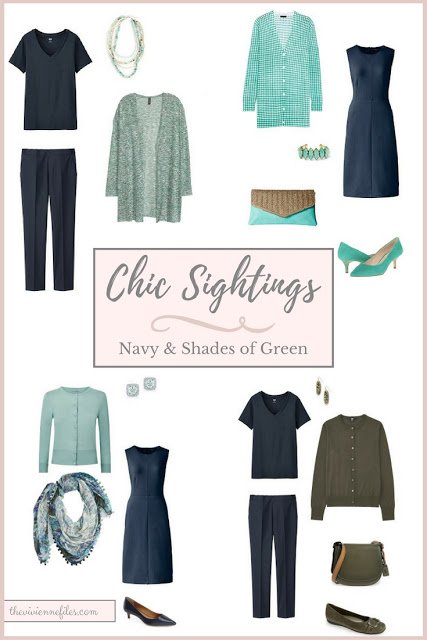 Navy Columns with Shades of Green in the Capsule Wardrobe