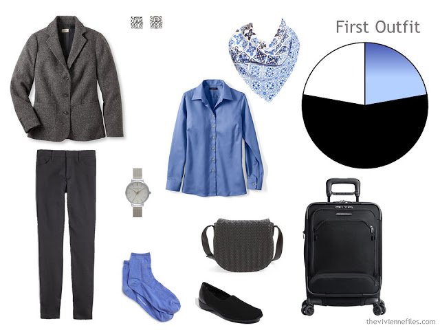 A Winter Travel Capsule Wardrobe in Black, Blue and White