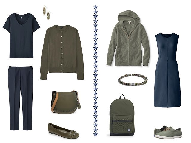 Navy Columns with Shades of Green in the Capsule Wardrobe