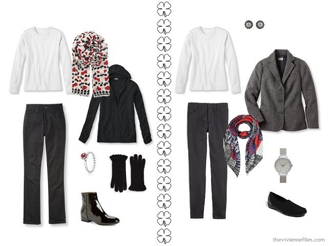 A Winter Travel Capsule Wardrobe in Black, Red and White