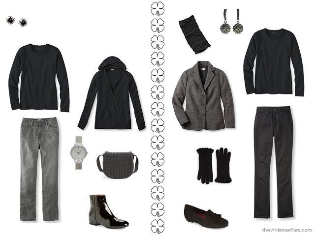 A Winter Travel Capsule Wardrobe in Black, Blue and White