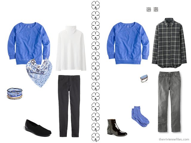 A Winter Travel Capsule Wardrobe in Black, Blue and White