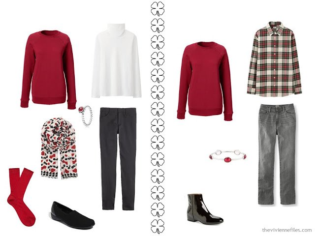 A Winter Travel Capsule Wardrobe in Black, Red and White