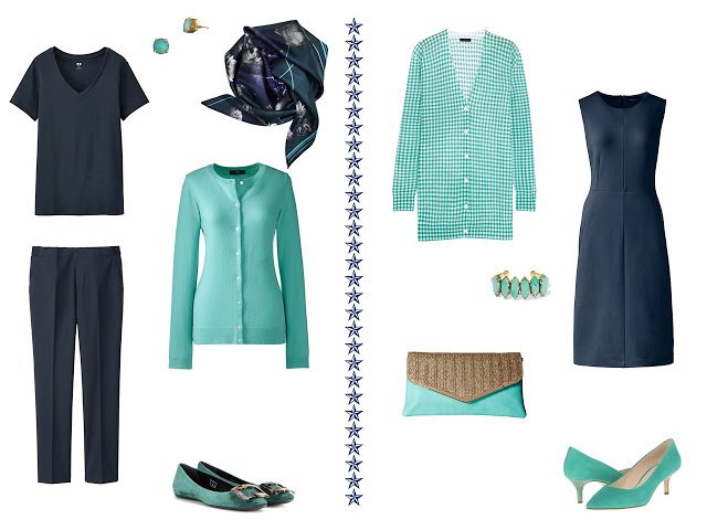 Navy Columns with Shades of Green in the Capsule Wardrobe