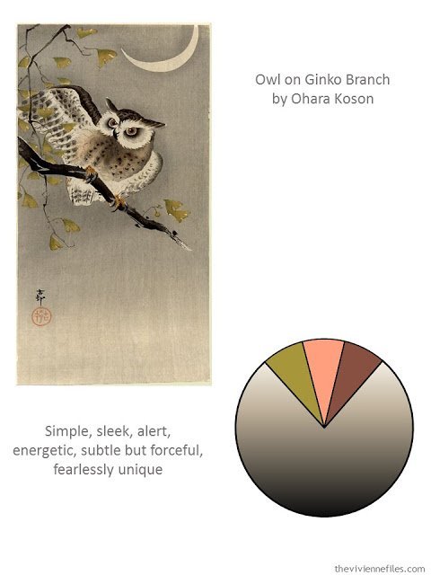 Color palette from Owl on Ginko Branch by Ohara Koson