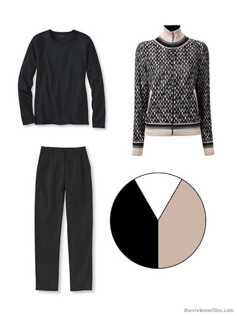 black, beige and white wardrobe color scheme