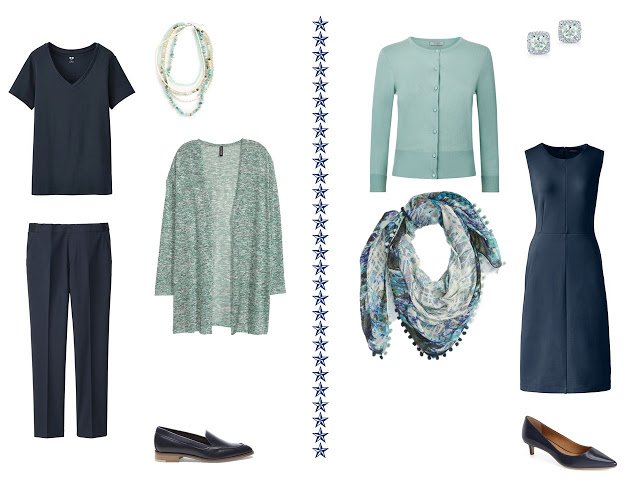 Navy Columns with Shades of Green in the Capsule Wardrobe