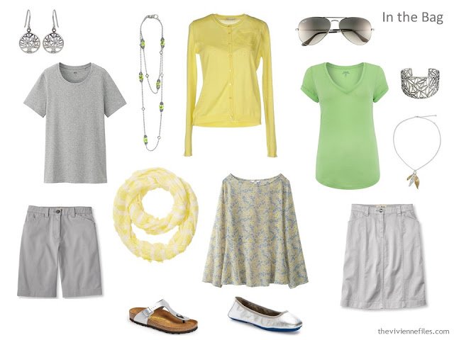 A travel capsule wardrobe with a color palette based on Avenue in the Park by Gustav Klimt