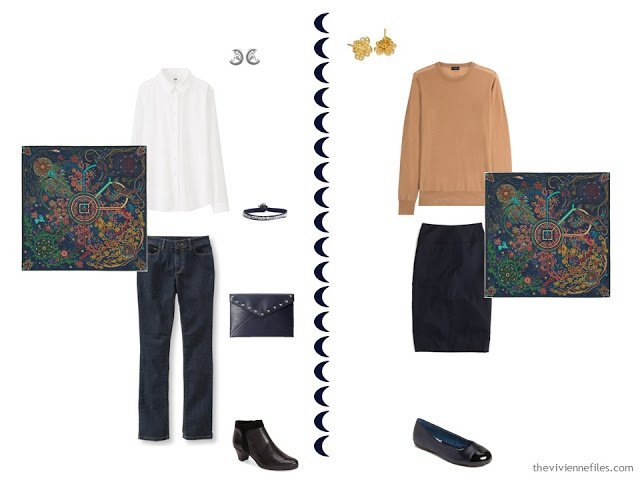 Two outfits in a capsule wardrobe inspired by Tarantula Nebula by Gendler and Colombari