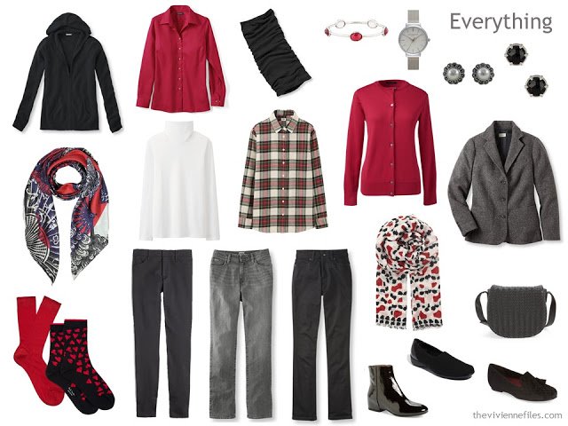 A Winter Travel Capsule Wardrobe in Black, Red and White