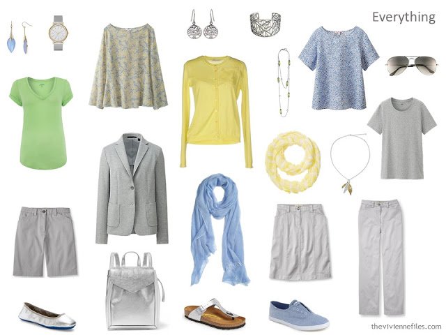 A travel capsule wardrobe with a color palette based on Avenue in the Park by Gustav Klimt