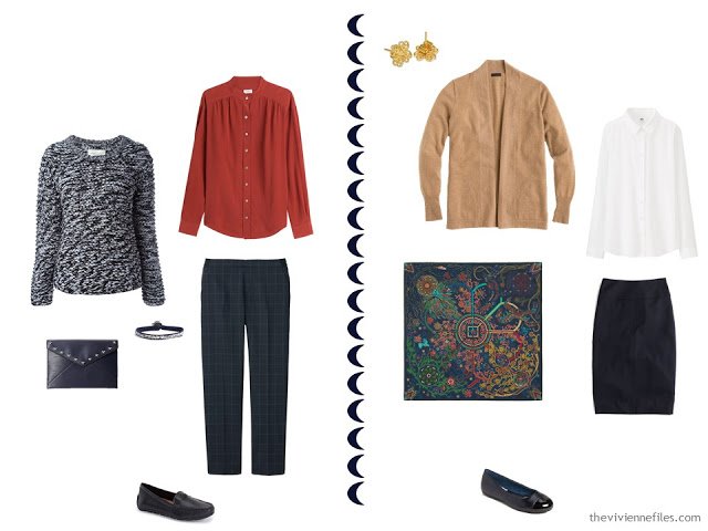 Two outfits in a capsule wardrobe inspired by Tarantula Nebula by Gendler and Colombari