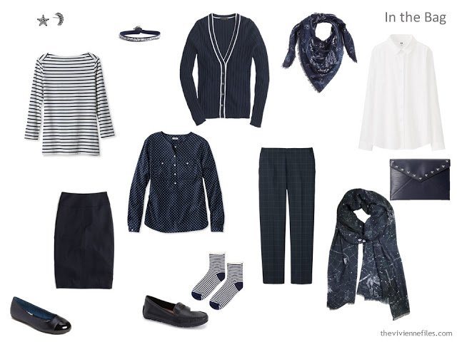 navy and white 6-Pack travel capsule wardrobe