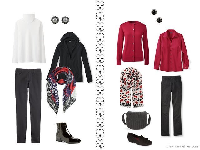 A Winter Travel Capsule Wardrobe in Black, Red and White