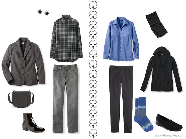 A Winter Travel Capsule Wardrobe in Black, Blue and White