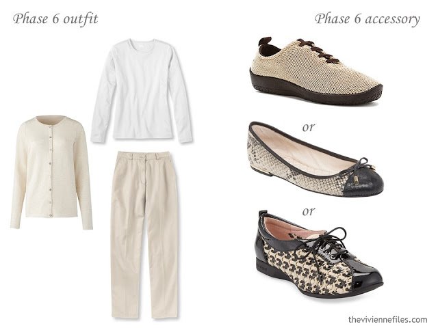What shoes to wear with a beige and white outfit?