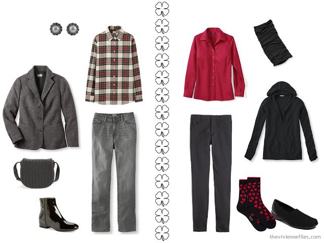 A Winter Travel Capsule Wardrobe in Black, Red and White