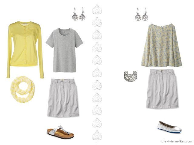 A travel capsule wardrobe with a color palette based on Avenue in the Park by Gustav Klimt