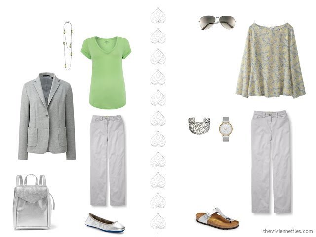 A travel capsule wardrobe with a color palette based on Avenue in the Park by Gustav Klimt