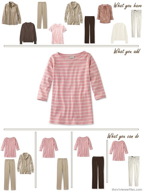 add a striped sailor top to a brown, khaki and pink wardrobe